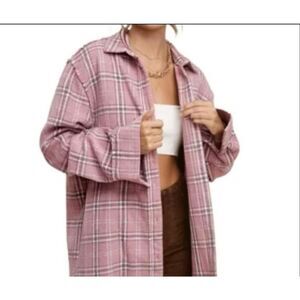 Rusty Dana Plaid Pink and Gray Shacket Overshirt Size Large New